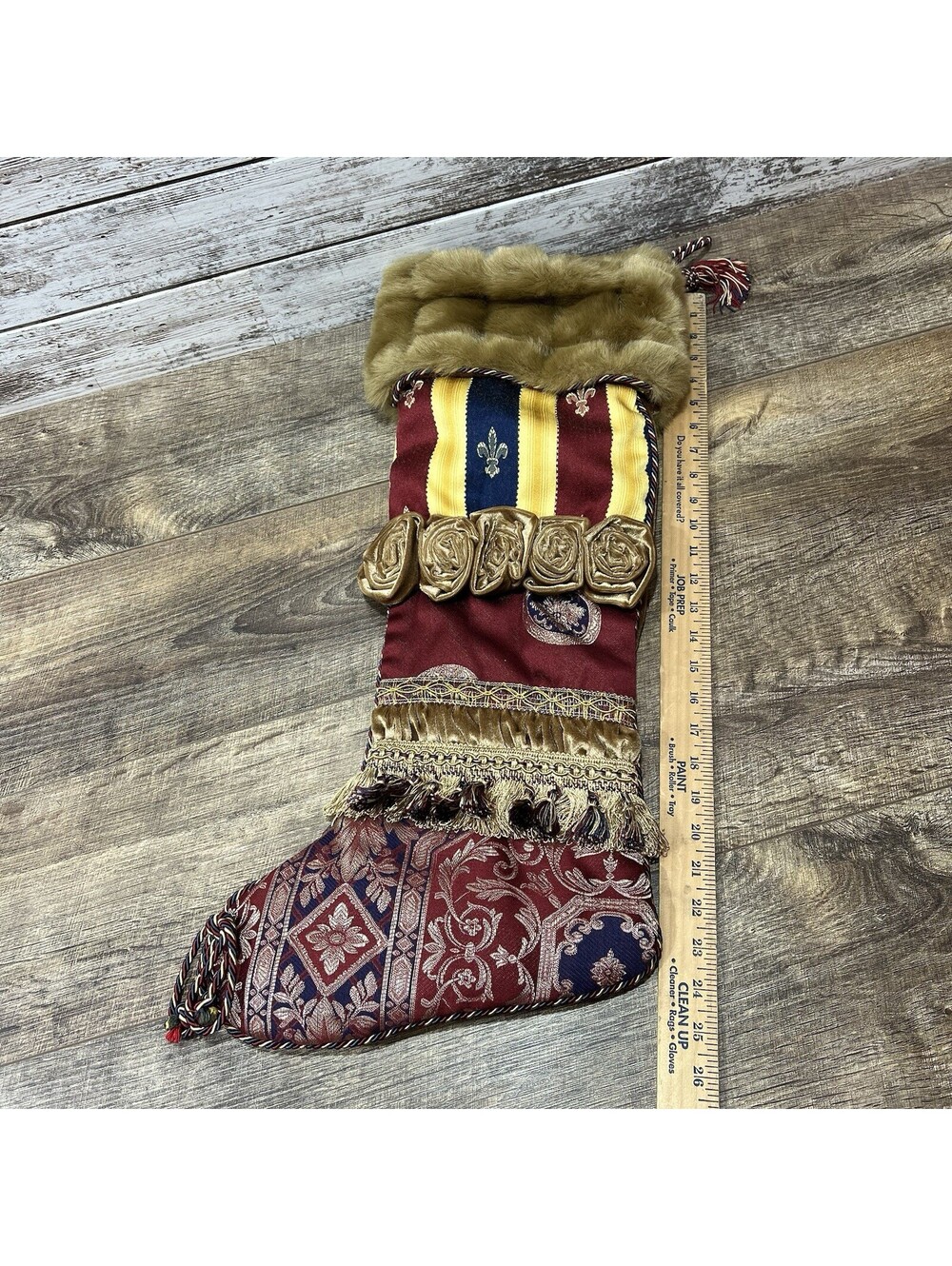 Victorian Chateau Christmas Stocking XLG 26in. Brocade Velvet Faux Fur Tassle